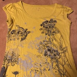 LOFT Yellow Embroidered & Sticker Short Sleeve T